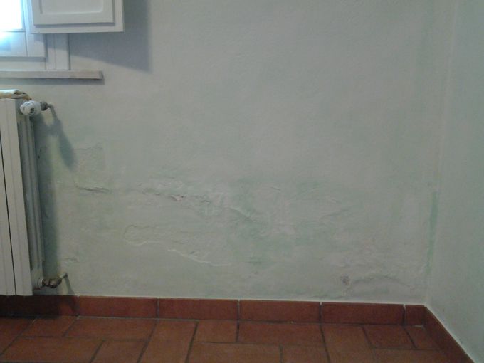 Stanca di farlo sistemare ogni anno  con scarso risultato ho pensato di ripulire il muro dai rigonfiamenti di tempera, ho dato una mano di cementite per risanarlo un minimo e ...
